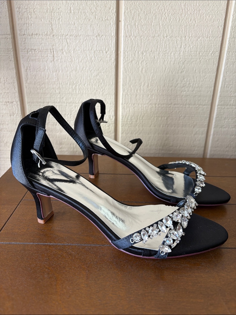 Black Jeweled Slingback Heels for Women